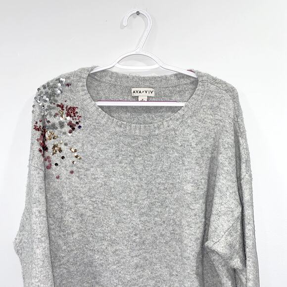Ava & Viv Gray Sequined Sweater Size 1X Women's Plus Size - Picture 3 of 9
